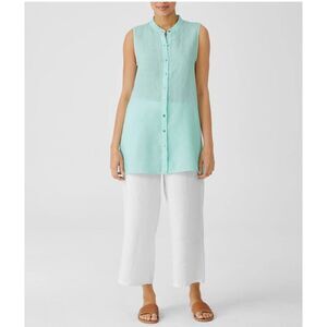 Eileen Fisher Garment-Dyed Organic Handkerchief Linen Sleeveless Shirt Size XS‎
